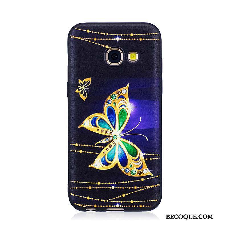 Samsung Galaxy A3 2017 Coque Tendance Fluide Doux Étui Fleurs Protection Noir