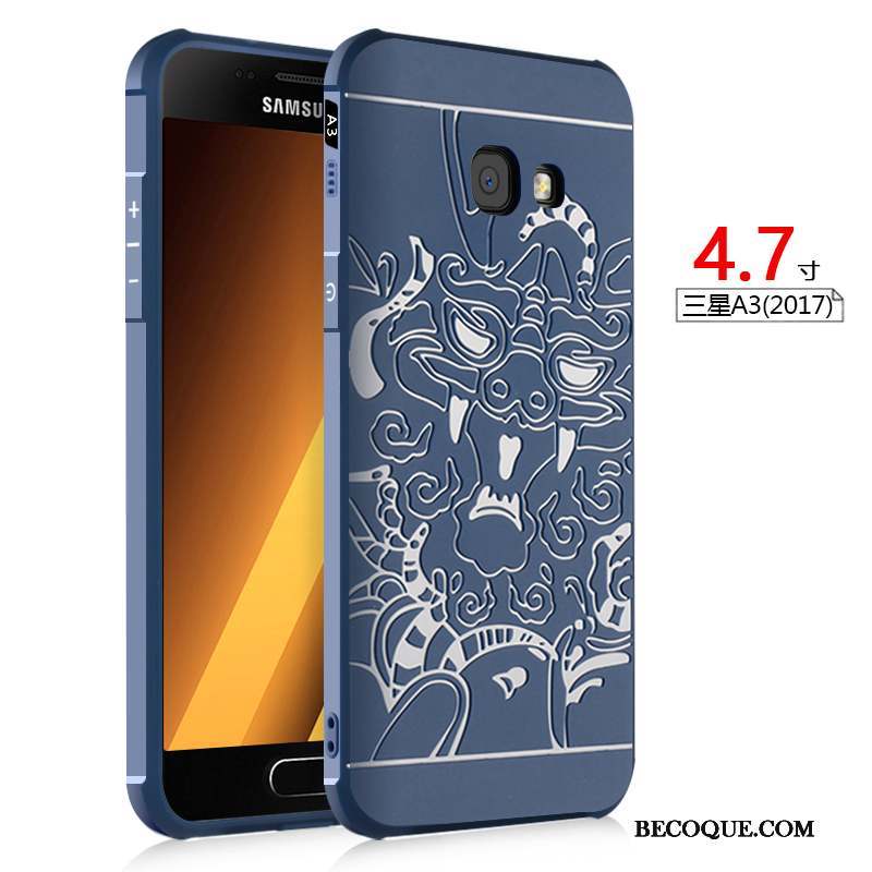 Samsung Galaxy A3 2017 Noir Gaufrage Étui Coque De Téléphone Fluide Doux Incassable