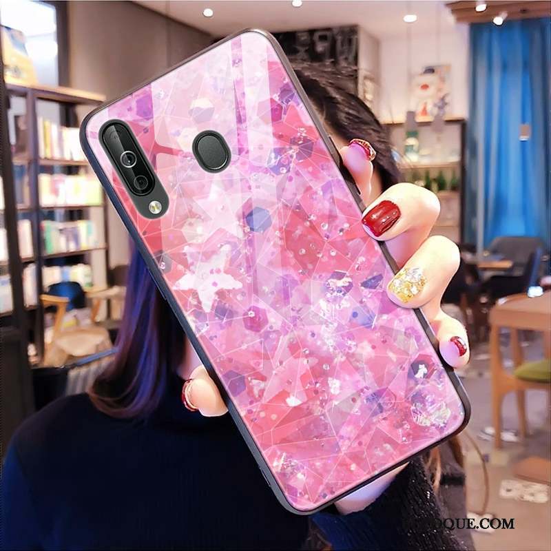 Samsung Galaxy A40s Modèle Fleurie Coque De Téléphone Losange Net Rouge Étui