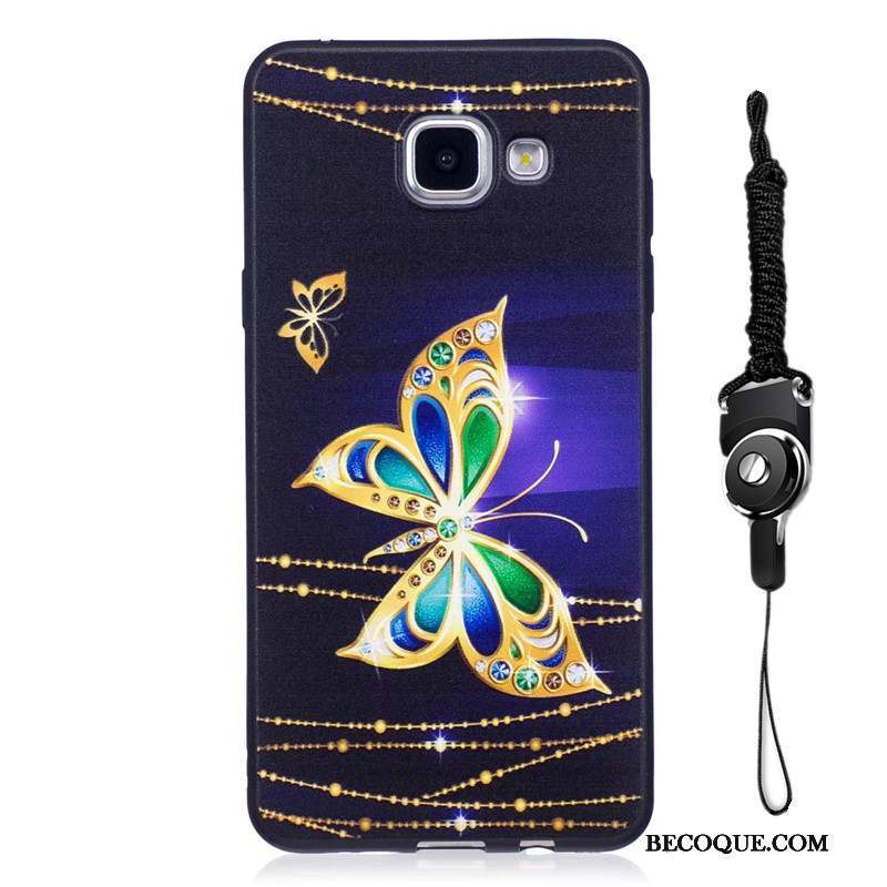 Samsung Galaxy A5 2016 Coque Délavé En Daim Gaufrage Noir Peinture Fluide Doux