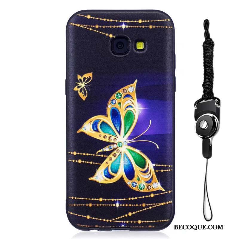 Samsung Galaxy A5 2017 Fluide Doux Étui Noir Coque Délavé En Daim Peinture