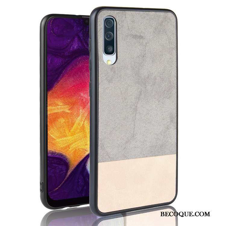 Samsung Galaxy A50 Coque Étui Protection Tout Compris Gris Tendance Cuir