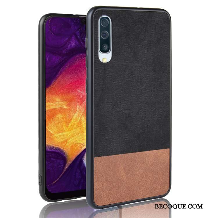 Samsung Galaxy A50 Coque Étui Protection Tout Compris Gris Tendance Cuir