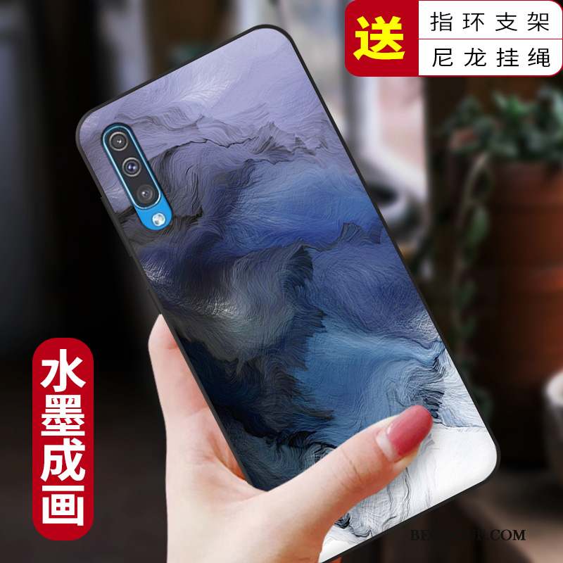 Samsung Galaxy A50 Dessin Animé Silicone Coque Personnalité Fluide Doux Bleu