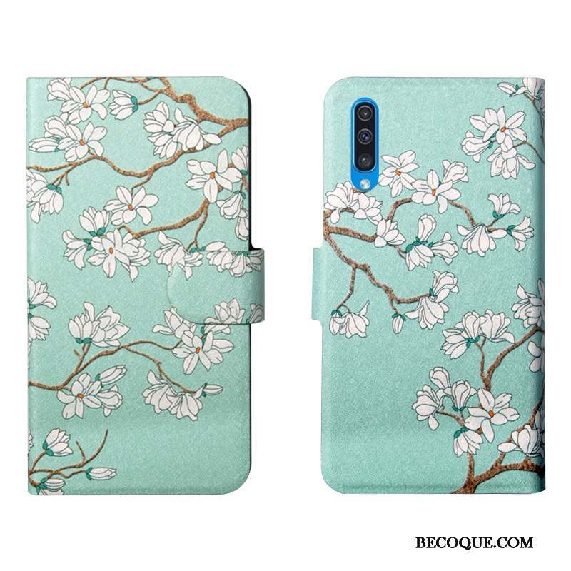 Samsung Galaxy A50s Coque Étui En Cuir Net Rouge Simple Vintage Fleurs Créatif