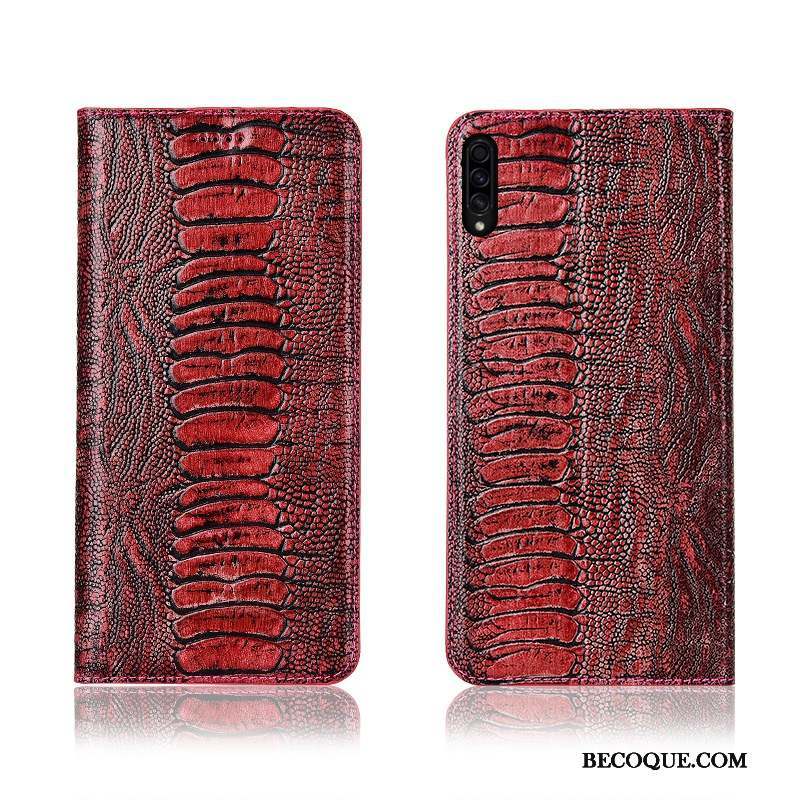 Samsung Galaxy A50s Incassable Coque Housse Cuir Véritable Étui En Cuir Rouge