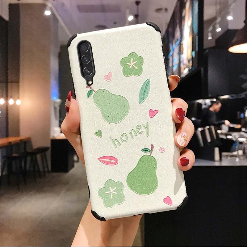 Samsung Galaxy A50s Soie Mulberry Dessin Animé Vert Protection Gaufrage Coque De Téléphone