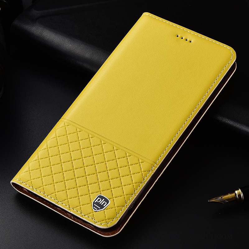 Samsung Galaxy A51 Coque Citron Cuir Véritable Plaid Étui Protection Incassable