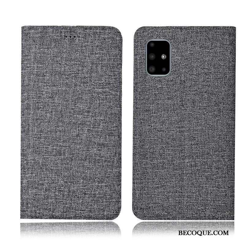 Samsung Galaxy A51 Coque De Téléphone Lin Incassable Étui En Cuir Tout Compris Housse