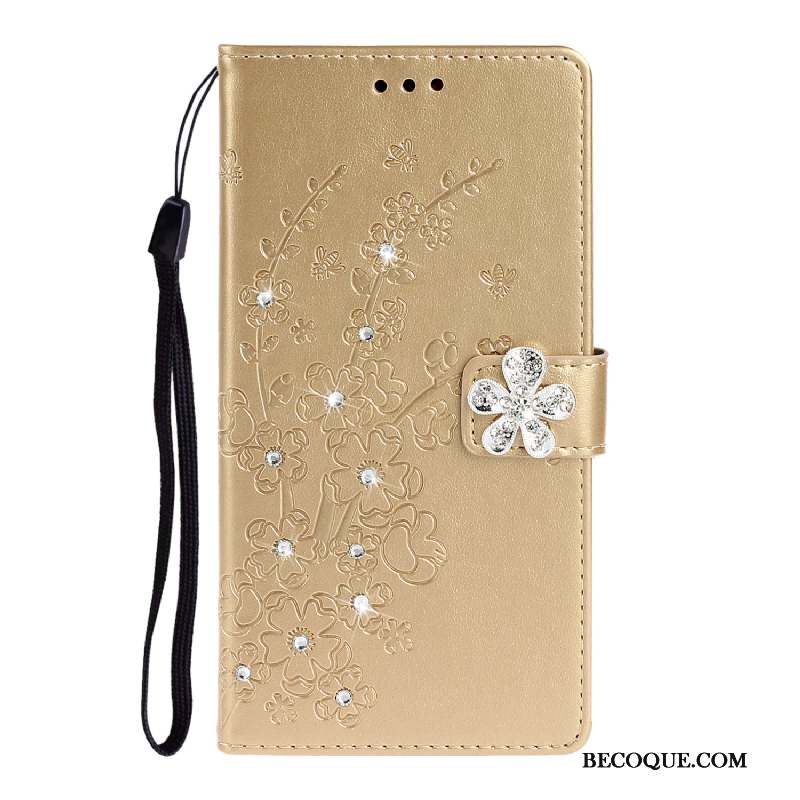 Samsung Galaxy A51 Coque De Téléphone Étui En Cuir Strass Prune Fluide Doux Or