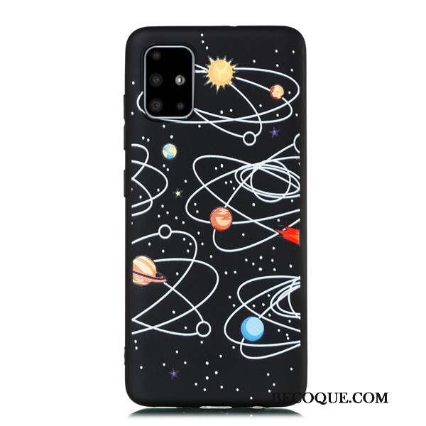 Samsung Galaxy A51 Coque Fluide Doux Incassable Noir Tout Compris Tendance Ornements Suspendus