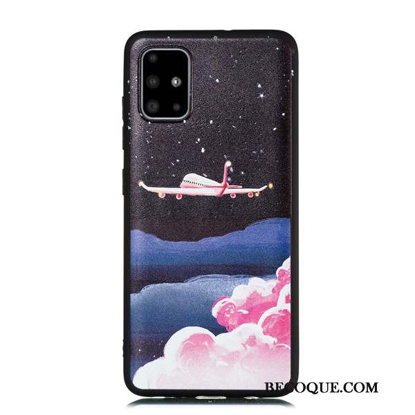 Samsung Galaxy A51 Coque Fluide Doux Incassable Noir Tout Compris Tendance Ornements Suspendus