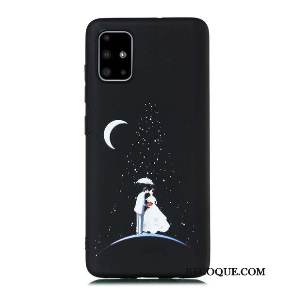 Samsung Galaxy A51 Coque Fluide Doux Incassable Noir Tout Compris Tendance Ornements Suspendus