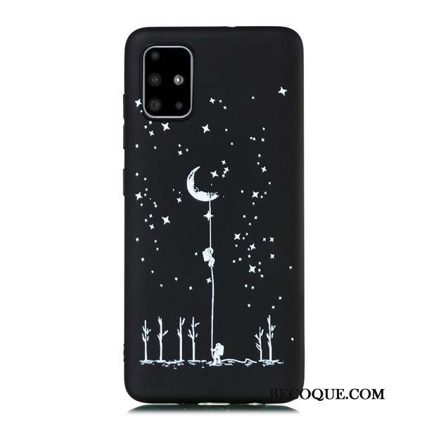 Samsung Galaxy A51 Coque Fluide Doux Incassable Noir Tout Compris Tendance Ornements Suspendus