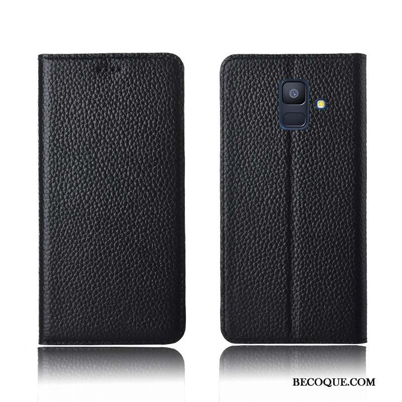 Samsung Galaxy A6+ Cuir Véritable Étui Incassable Silicone Coque De Téléphone Téléphone Portable