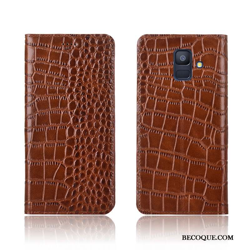 Samsung Galaxy A6 Téléphone Portable Protection Crocodile Coque De Téléphone Incassable Cuir Véritable