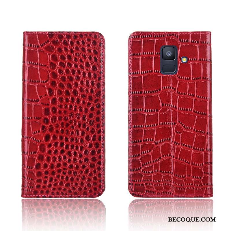 Samsung Galaxy A6+ Étui Cuir Véritable Protection Coque De Téléphone Téléphone Portable Crocodile