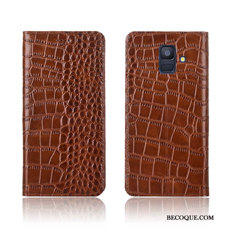 Samsung Galaxy A6+ Étui Cuir Véritable Protection Coque De Téléphone Téléphone Portable Crocodile