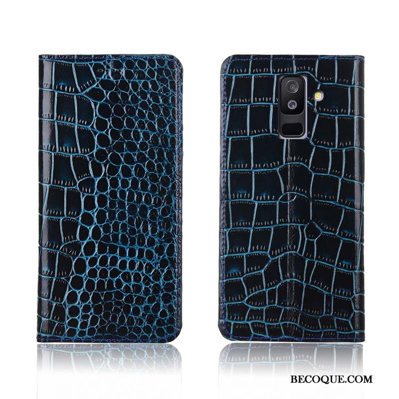 Samsung Galaxy A6+ Étui Cuir Véritable Protection Coque De Téléphone Téléphone Portable Crocodile