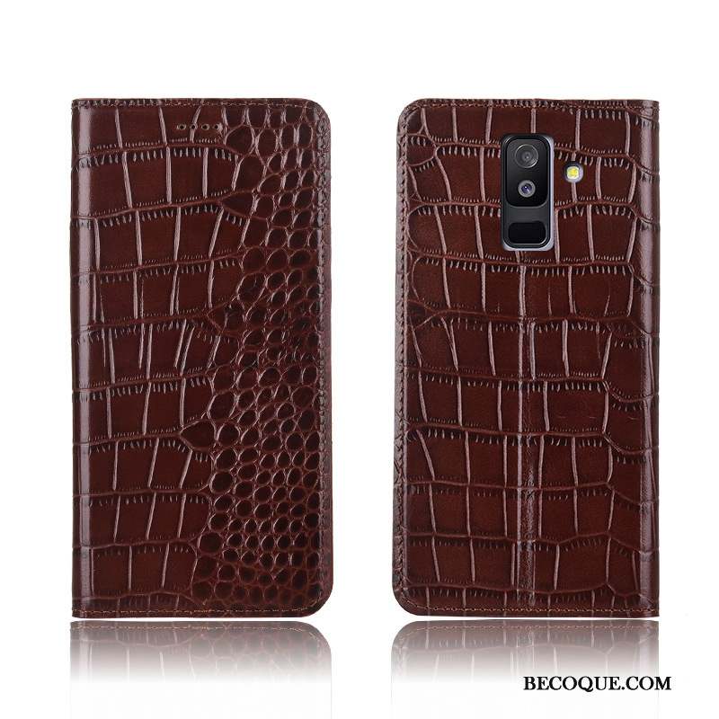 Samsung Galaxy A6+ Étui Cuir Véritable Protection Coque De Téléphone Téléphone Portable Crocodile