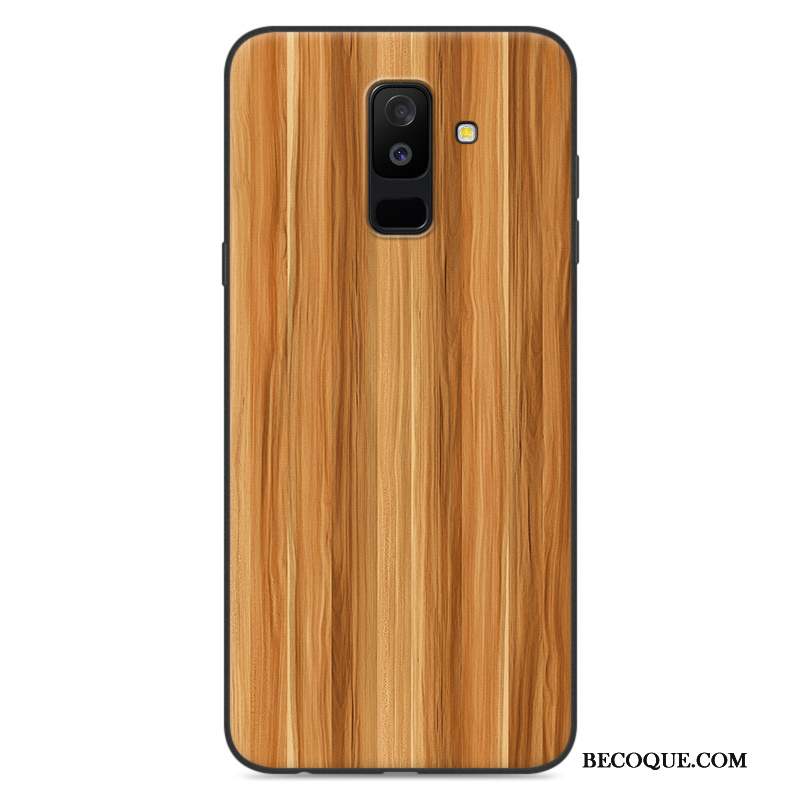 Samsung Galaxy A6+ Étui Incassable Coque De Téléphone Silicone Grain De Bois Fluide Doux