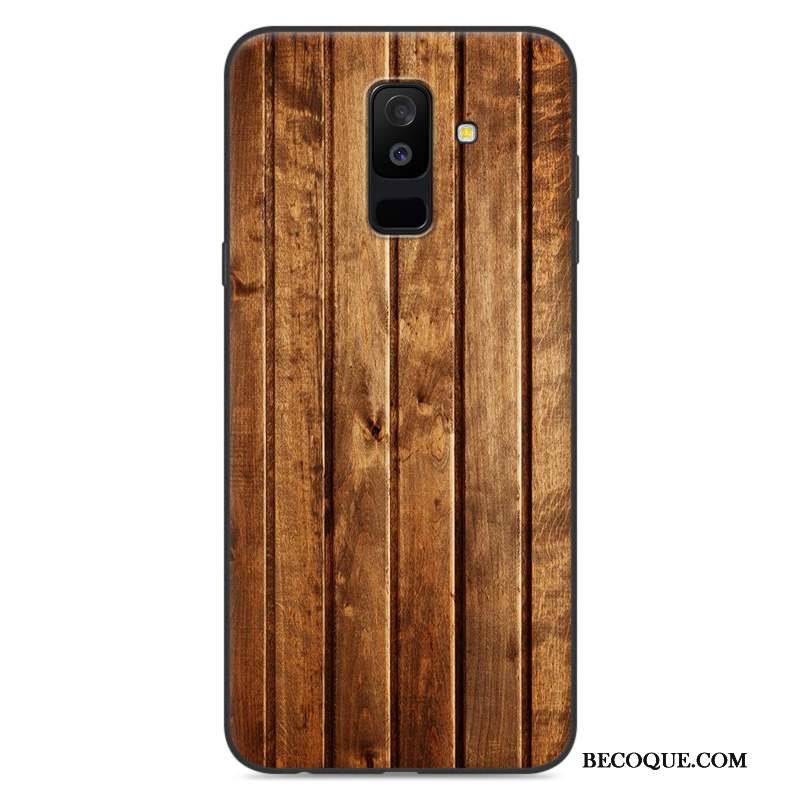 Samsung Galaxy A6+ Étui Incassable Coque De Téléphone Silicone Grain De Bois Fluide Doux