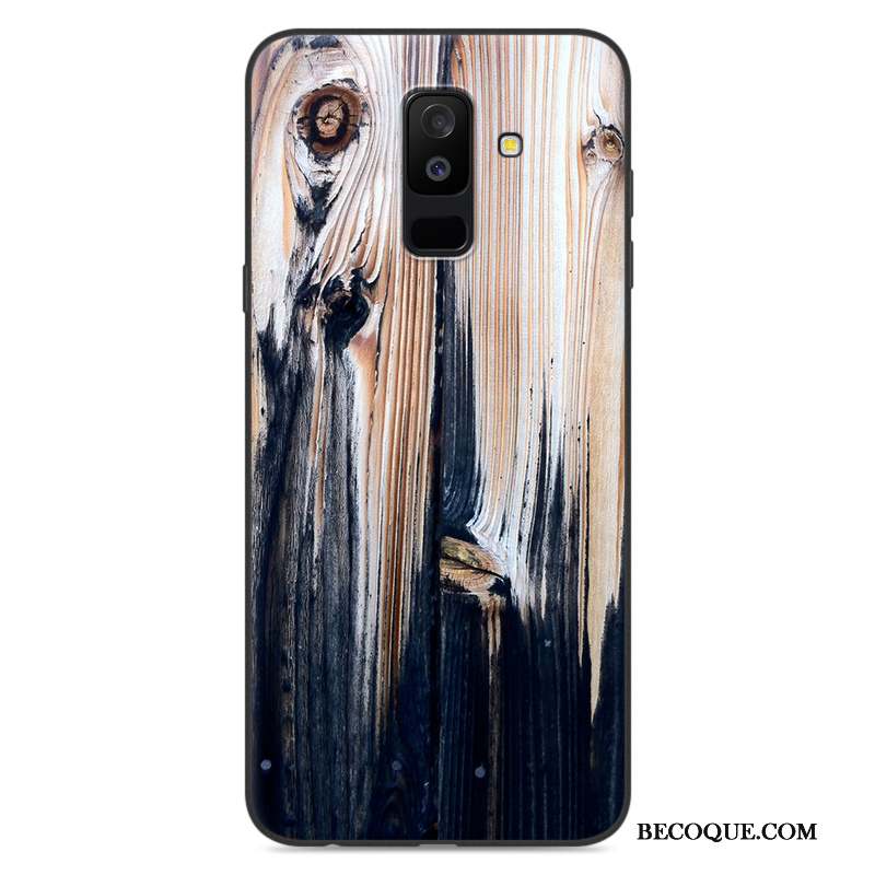 Samsung Galaxy A6+ Étui Incassable Coque De Téléphone Silicone Grain De Bois Fluide Doux