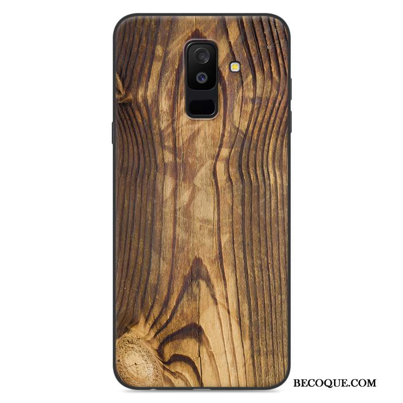 Samsung Galaxy A6+ Étui Incassable Coque De Téléphone Silicone Grain De Bois Fluide Doux