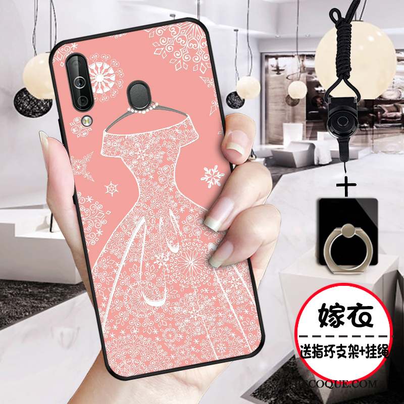 Samsung Galaxy A60 Cœur Gaufrage Fluide Doux Tout Compris Coque De Téléphone Rose