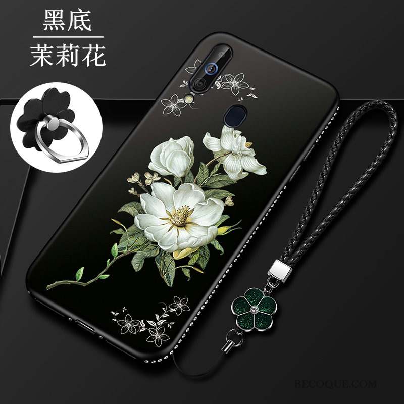 Samsung Galaxy A60 Incassable Fleur Coque De Téléphone Noir Protection Fluide Doux