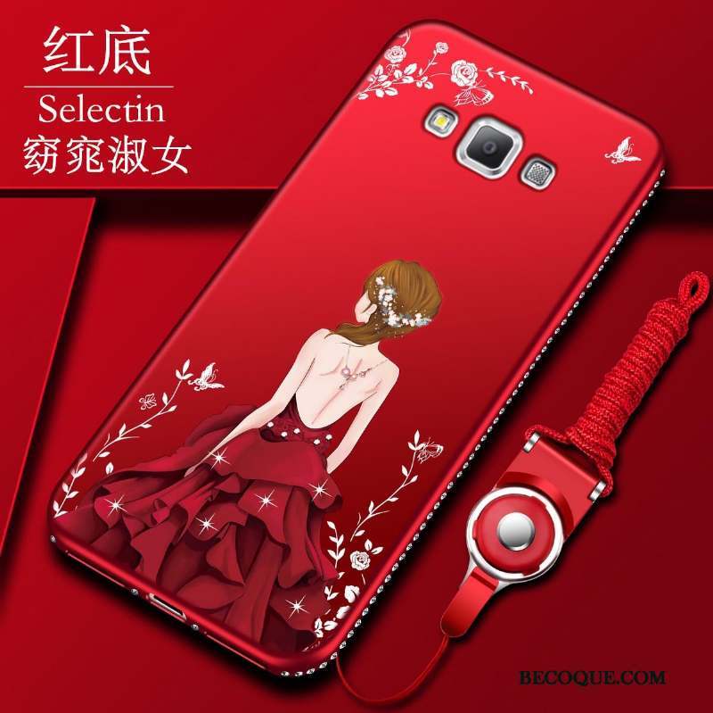 Samsung Galaxy A7 2015 Coque Fluide Doux Incassable Silicone Délavé En Daim Étui Rouge