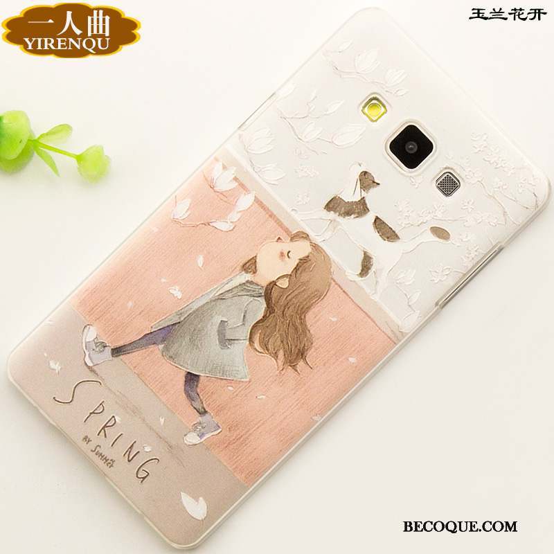 Samsung Galaxy A7 2015 Coque Incassable Rose Dessin Animé Étui Protection Gaufrage