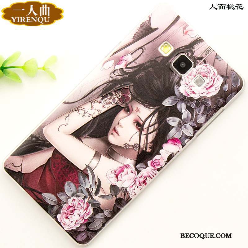 Samsung Galaxy A7 2015 Coque Incassable Rose Dessin Animé Étui Protection Gaufrage