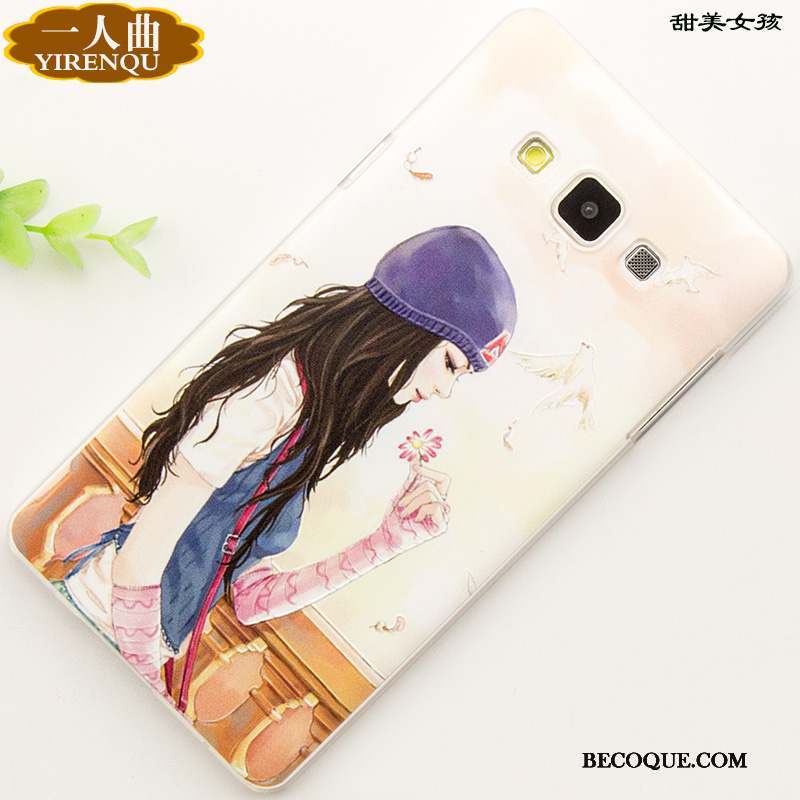 Samsung Galaxy A7 2015 Coque Incassable Rose Dessin Animé Étui Protection Gaufrage