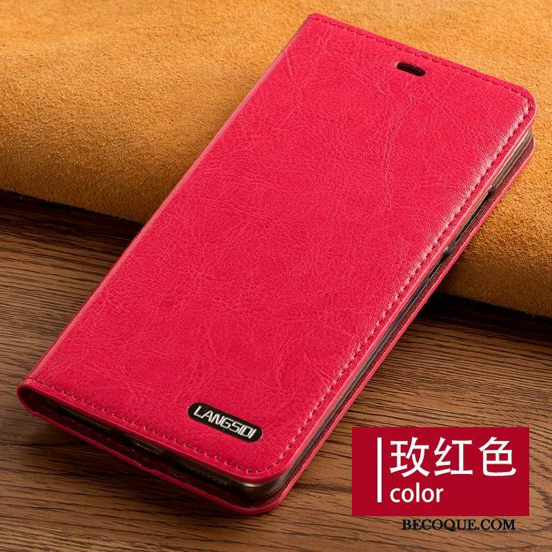 Samsung Galaxy A7 2015 Coque Étui En Cuir Téléphone Portable Incassable Vin Rouge Clamshell Cuir Véritable