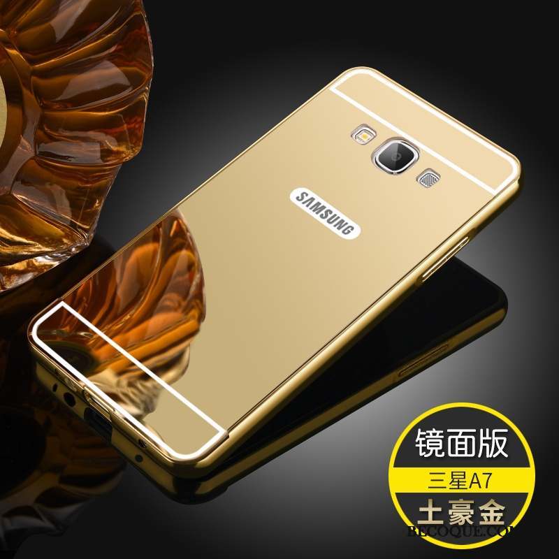 Samsung Galaxy A7 2015 Métal Étui Miroir Délavé En Daim Coque De Téléphone Couvercle Arrière