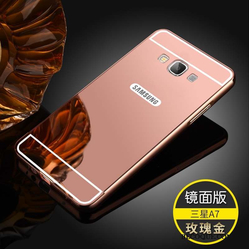 Samsung Galaxy A7 2015 Métal Étui Miroir Délavé En Daim Coque De Téléphone Couvercle Arrière