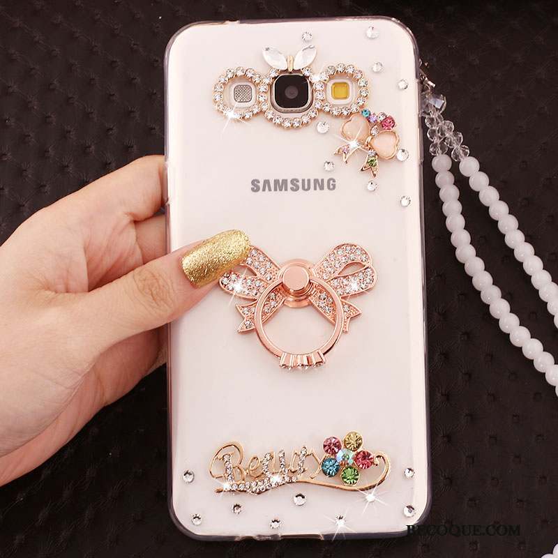 Samsung Galaxy A7 2015 Protection Ornements Suspendus Étui Cristal Coque De Téléphone Rose