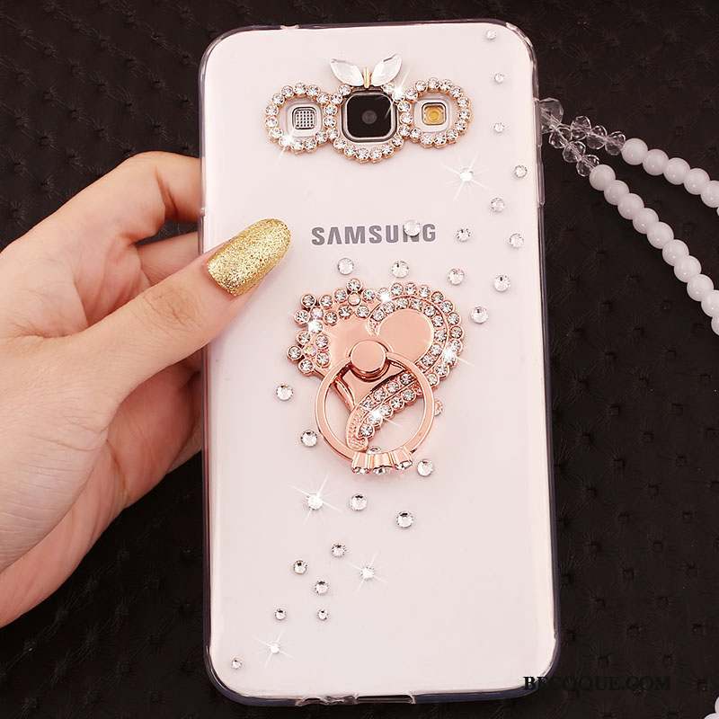 Samsung Galaxy A7 2015 Protection Ornements Suspendus Étui Cristal Coque De Téléphone Rose