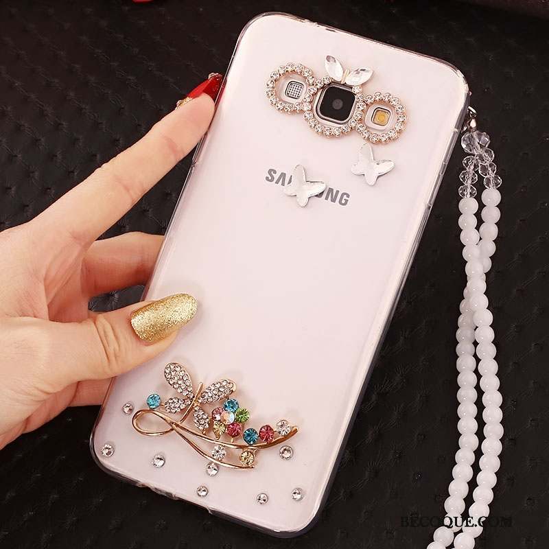 Samsung Galaxy A7 2015 Protection Strass Incassable Blanc Ornements Suspendus Coque De Téléphone