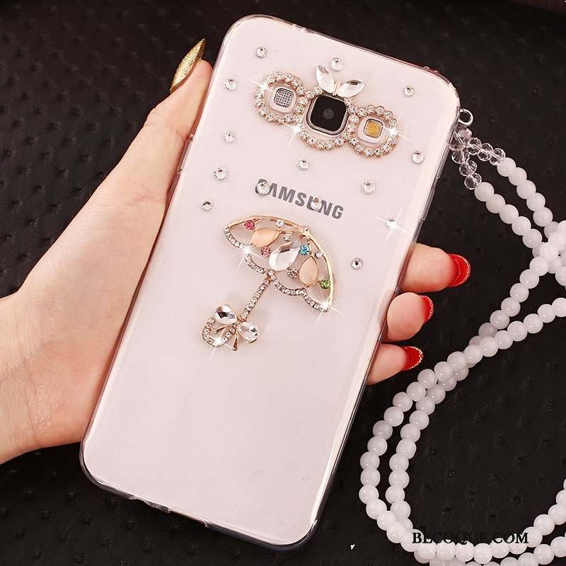 Samsung Galaxy A7 2015 Protection Strass Incassable Blanc Ornements Suspendus Coque De Téléphone