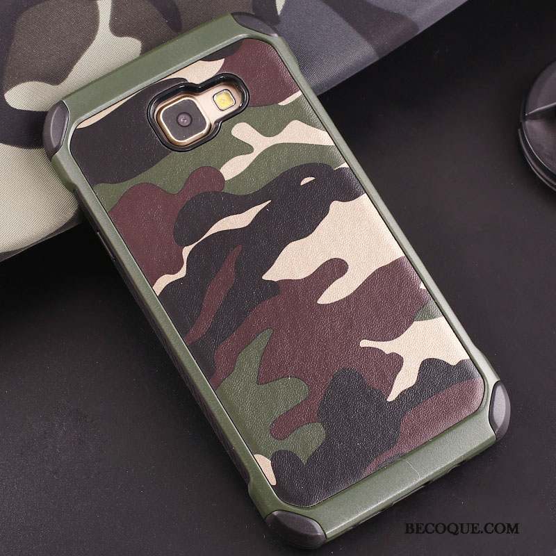 Samsung Galaxy A7 2016 Coque De Téléphone Camouflage Anneau Protection Vert Support