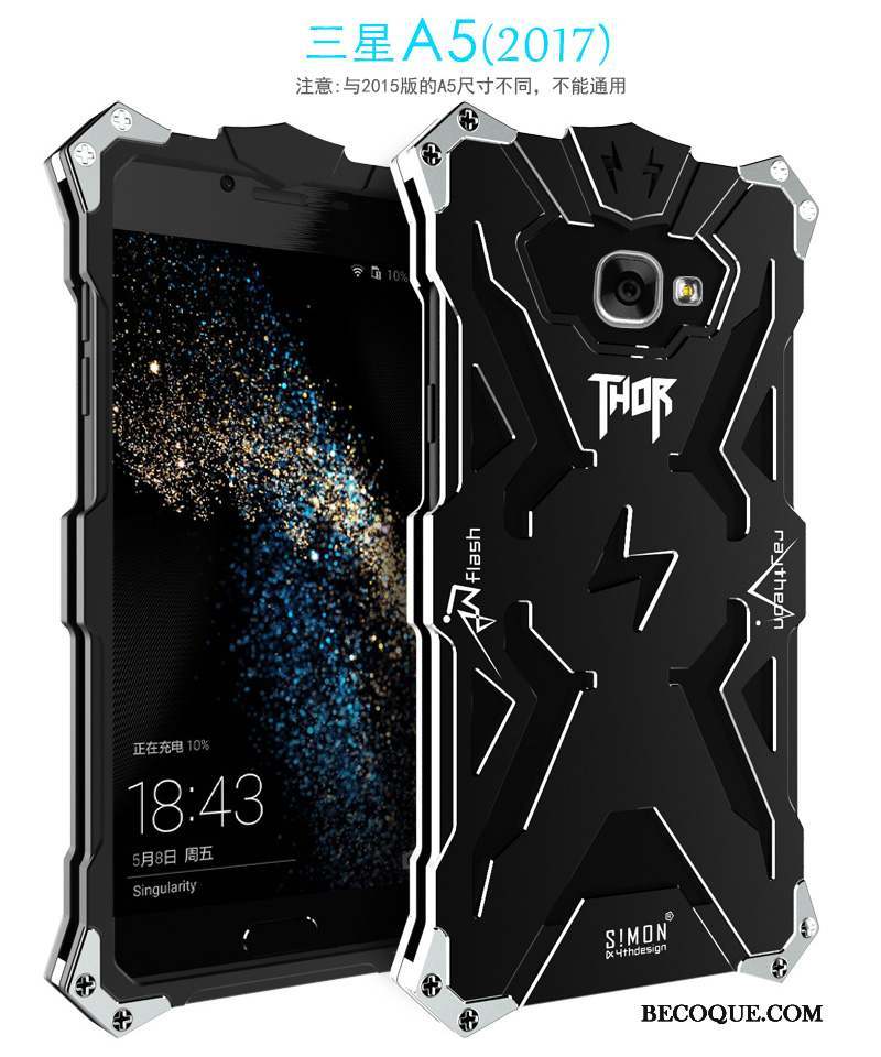 Samsung Galaxy A7 2017 Coque Noir Étui Métal Protection Tendance Border