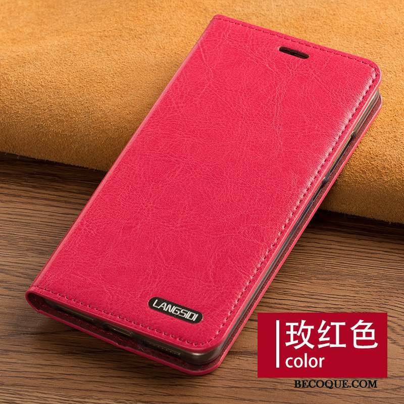 Samsung Galaxy A7 2017 Coque Vin Rouge Cuir Véritable Silicone Étui Housse Incassable