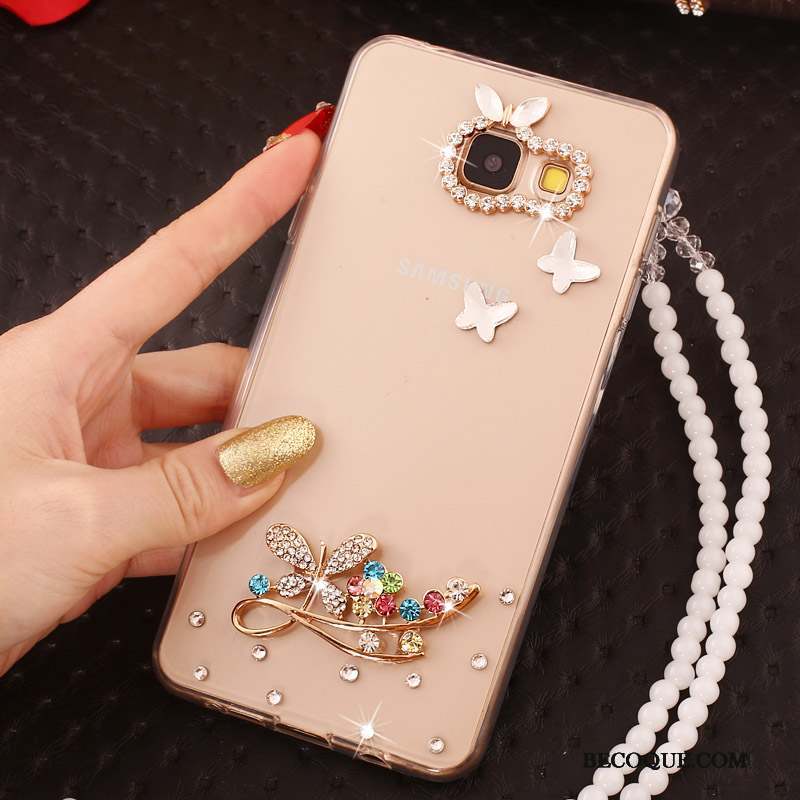 Samsung Galaxy A7 2017 Protection Coque De Téléphone Nouveau Strass Or Ornements Suspendus