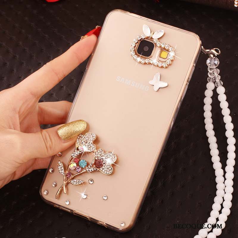 Samsung Galaxy A7 2017 Protection Coque De Téléphone Nouveau Strass Or Ornements Suspendus