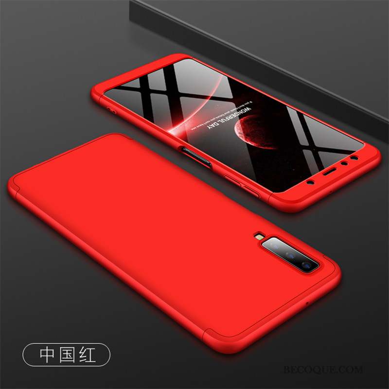 Samsung Galaxy A7 2018 Coque Délavé En Daim Incassable Étui Rouge Protection Difficile