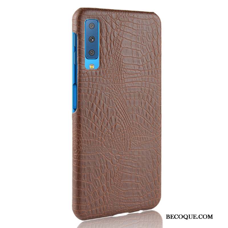 Samsung Galaxy A7 2018 Coque Vintage Protection Bleu Crocodile Modèle Sac Délavé En Daim