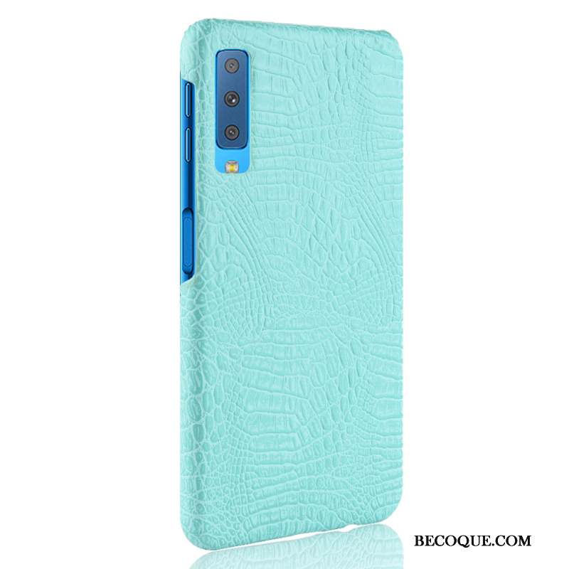 Samsung Galaxy A7 2018 Coque Vintage Protection Bleu Crocodile Modèle Sac Délavé En Daim