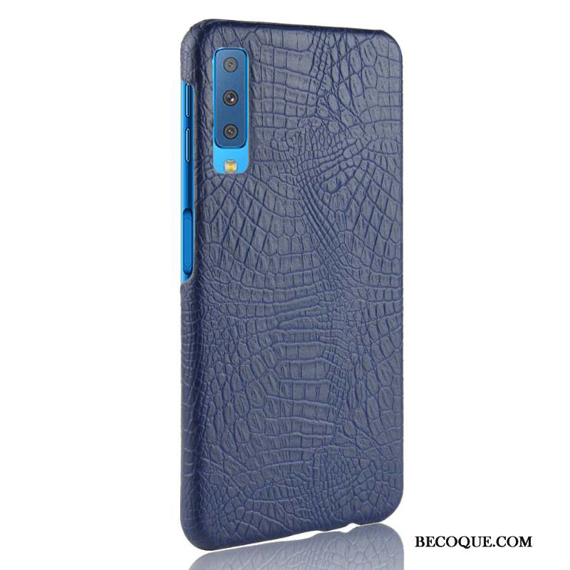 Samsung Galaxy A7 2018 Coque Vintage Protection Bleu Crocodile Modèle Sac Délavé En Daim